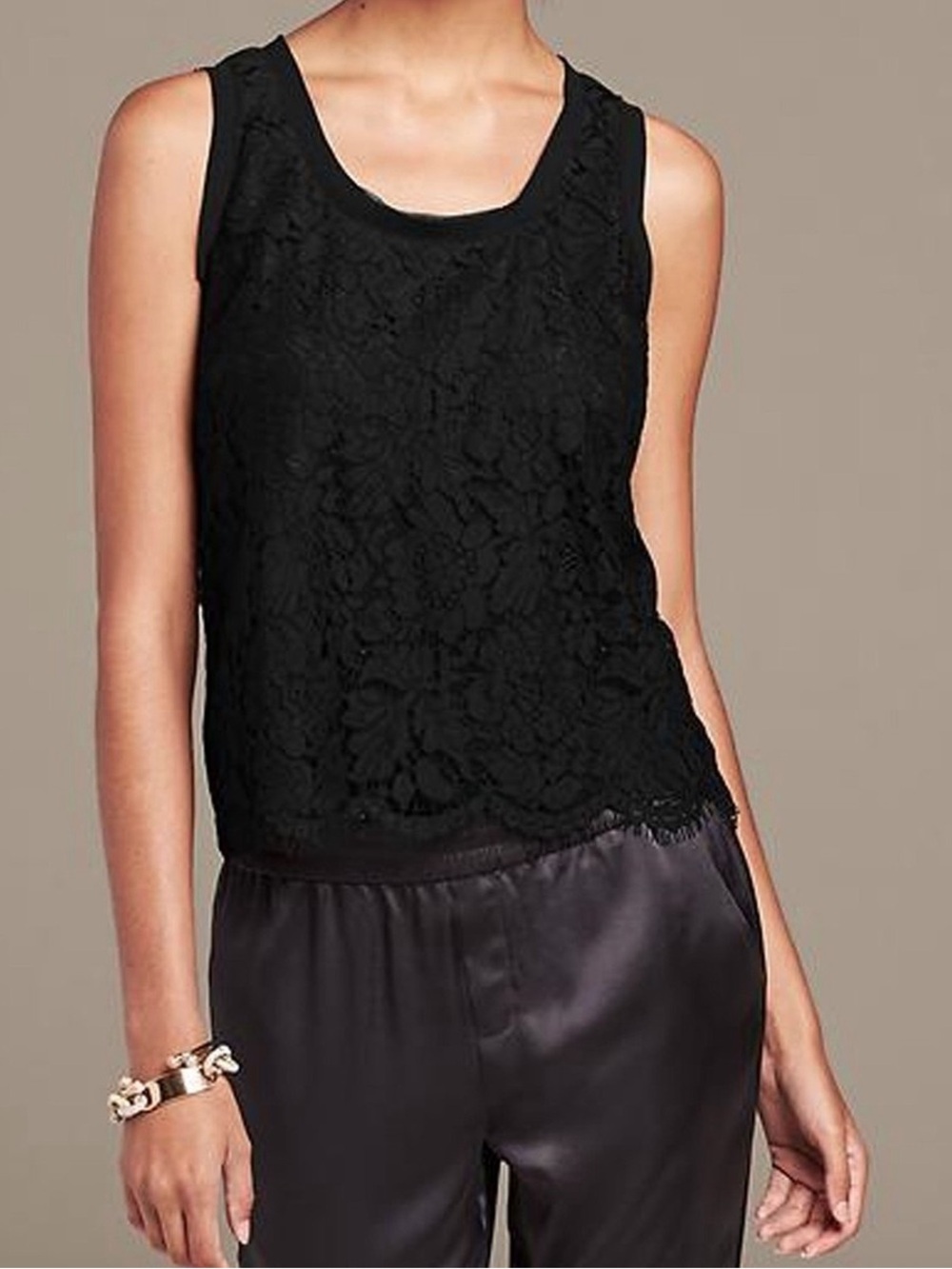 Banana Republic Black Lace Tank Top Coquette Romantic Quiet Luxury